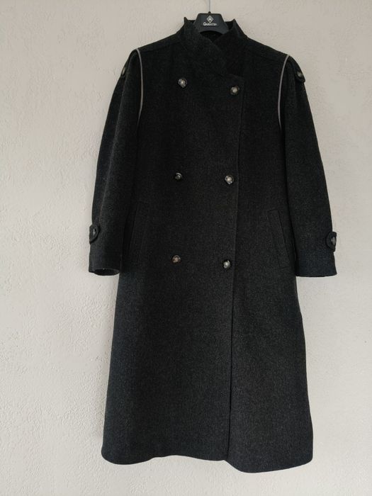Długi wełniany płaszcz przejściowy, damski, dwurzędowy, XL