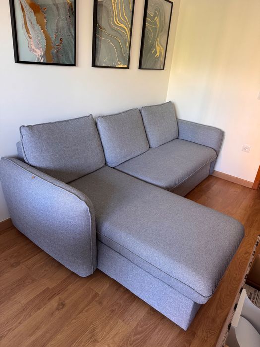 Sofá/Cama Cinzento com chaise longue