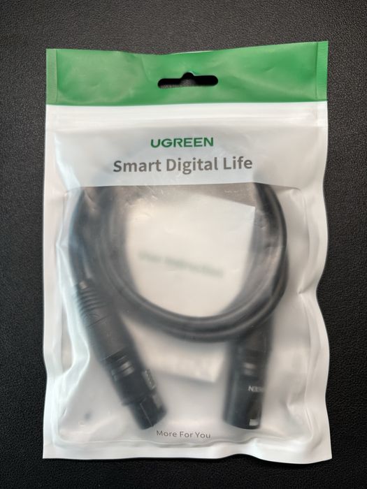 Cabo microfone 1m XLR fêmea–XLR macho, UGREEN AV130, Novo