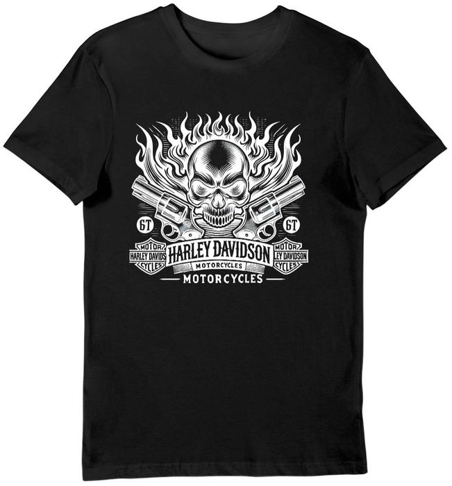 Koszulka męska Harley Davidson ogień i czaszka czarna L