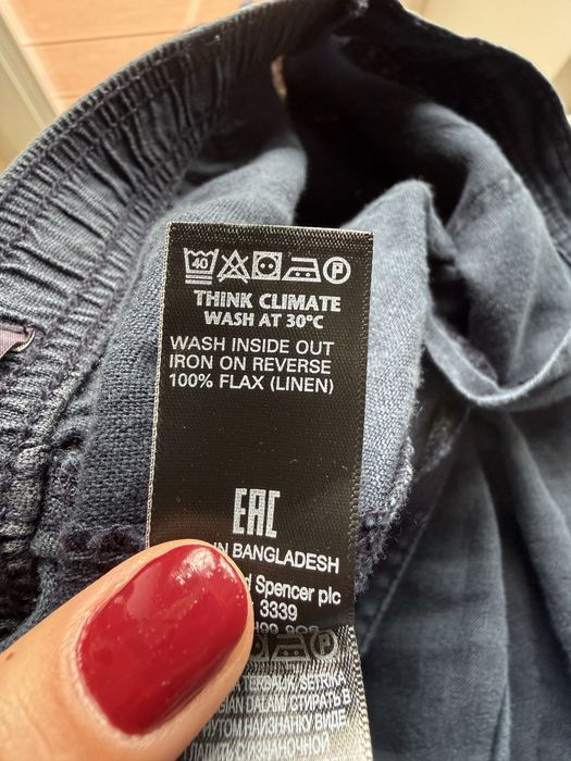 Lniane spodnie L 40 Marks & Spencer granatowe z tyłu gumka w pasie kieszenie