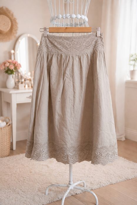 Saia bege | midi | 100% algodão | Lanidor | Tamanho 34 | ótimo estado