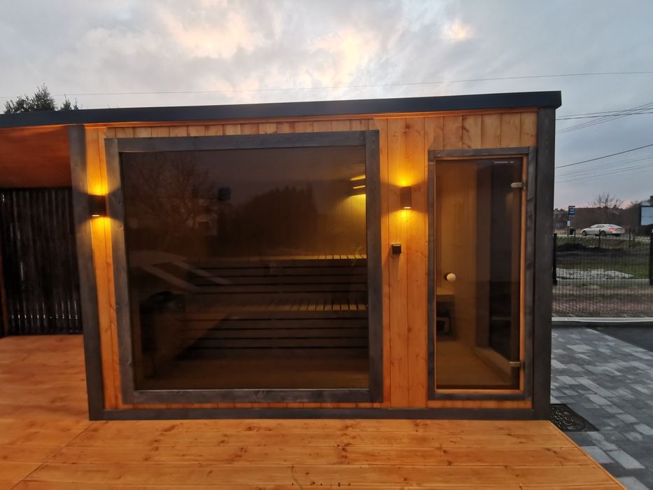 Sauna ogrodowa  premium 6,5m x 2m  Piec taras  miejsce na Jacuzzi