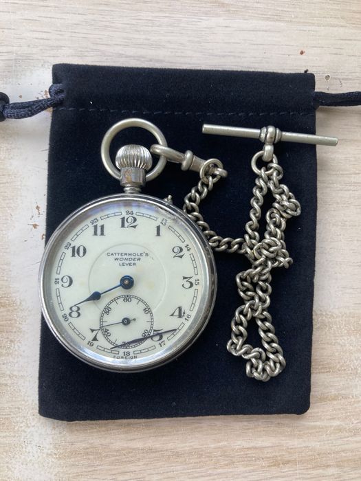 Relógio de bolso inglês antigo Cattermoles Wonder Lever corrente