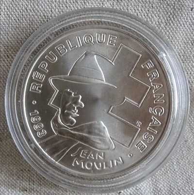Moeda de Prata - França, 100 Francs "Jean Moulin"  1993 BNC