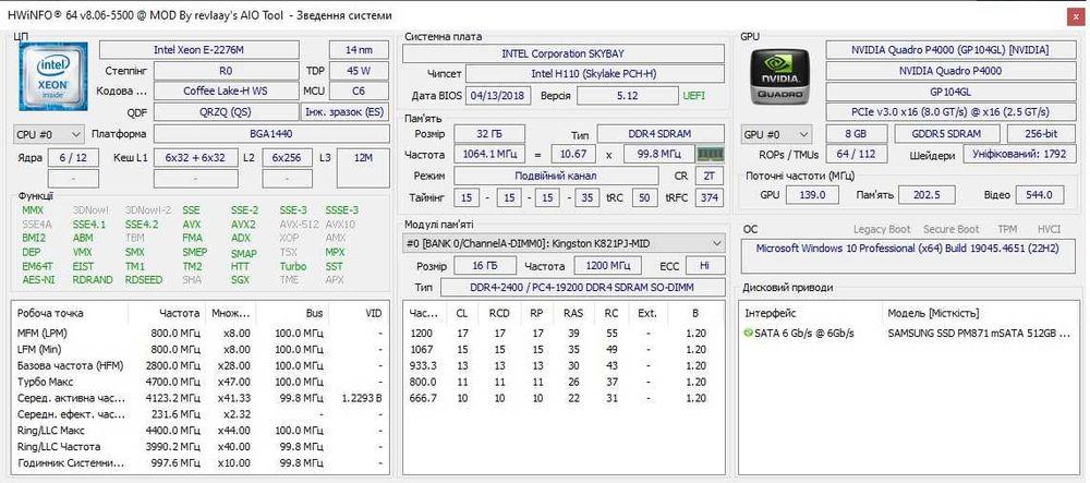 Розбірка Xeon 2276M 32Gb  Quadro P4000 8Gb SSD SM871 512Gb Noctua