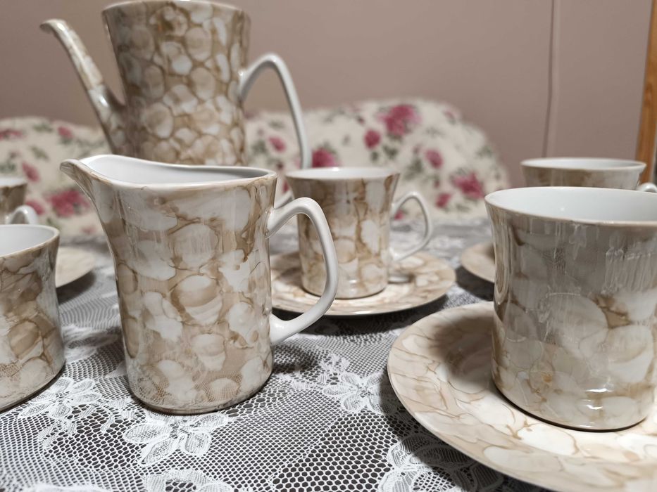 Serwis kawowy, porcelana Włocławek, PRL.