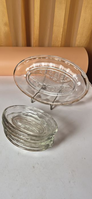 Szklane śledziówki 1+5 komplet PRL w ładnym stanie 5