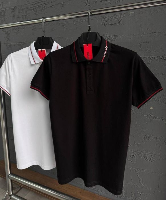 Крута поло футболка Hugo Boss  чорна та біла  розмір  S-XXL