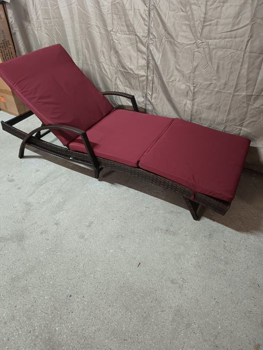 Brązowy leżak ogrodowy technorattan + poduszka bordo!