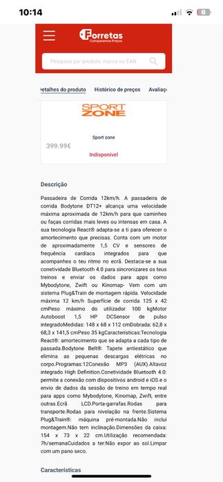 Passadeira de corrida boditone dt12+64584779875586124