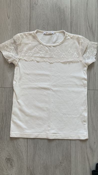 Футболка біла для школи з кружевом (зріст 140/10 років)