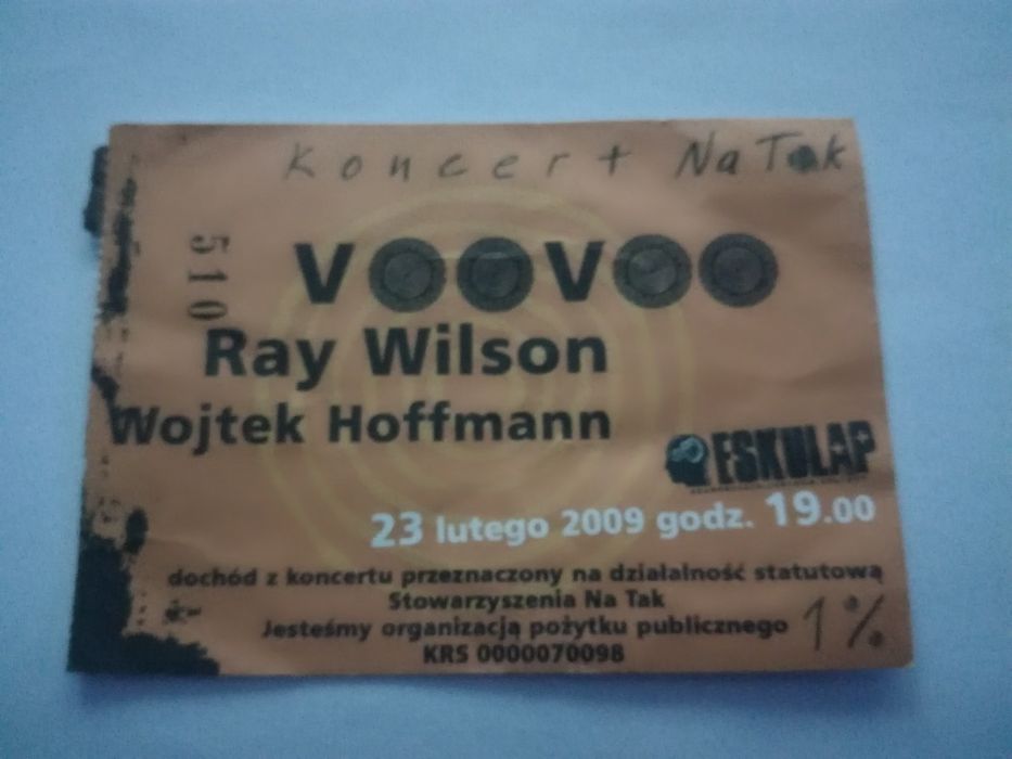VooVoo Ray Wilson 2009 bilet archiwalny koncert Wojtek Hoffmann Poznań