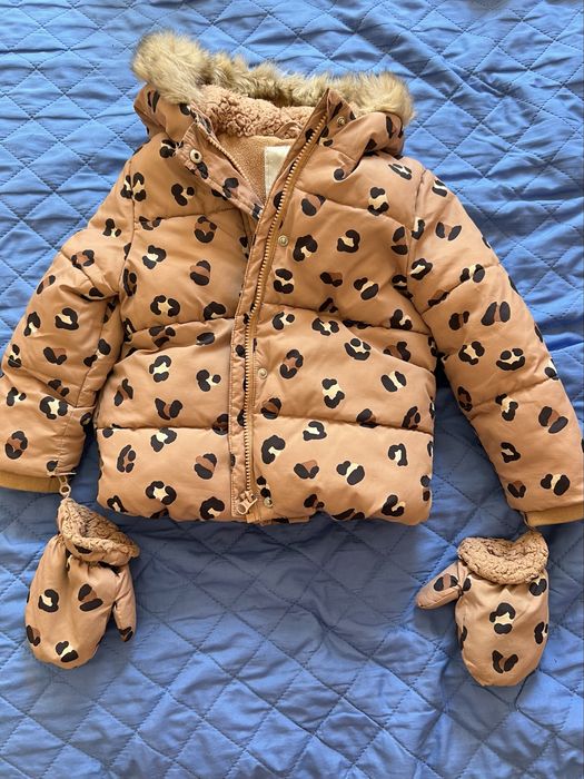 Стильна зимова куртка George з леопардовим принтом + рукавички