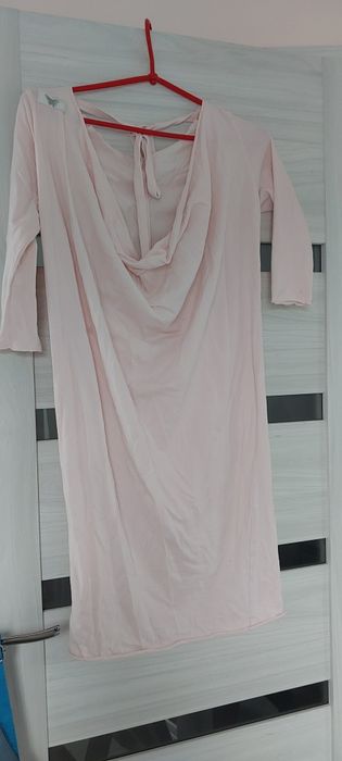 Sukienka tunika S pudrowy róż rękaw