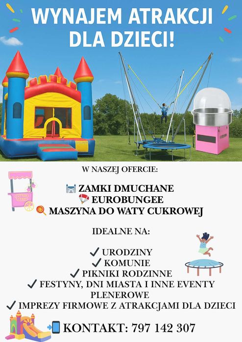 Zamki dmuchane, eurobungee, wata cukrowa – atrakcje na wynajem!
