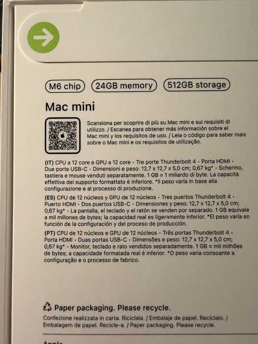 Mac mini M6 | 24 GB | 512 GB | Novo e selado