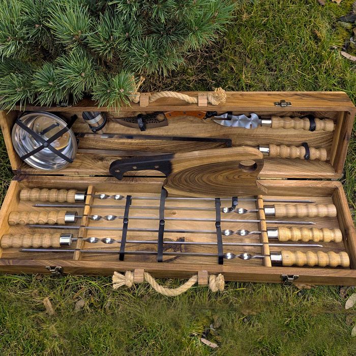 Набір шампурів у дерев'яному кейсі “Вдалий пікнік”  | набор шампуров