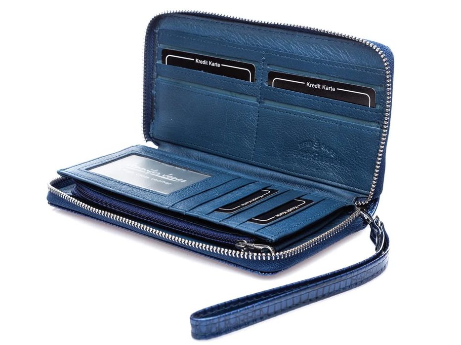 portfel damski lakierowany piórnik z paseczkiem na nadgarstek