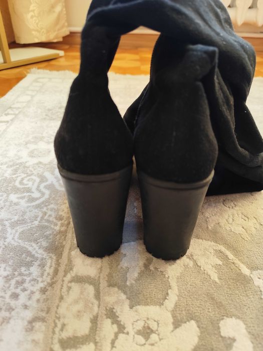 Czarne długie buty kozaki na obcasie platformie