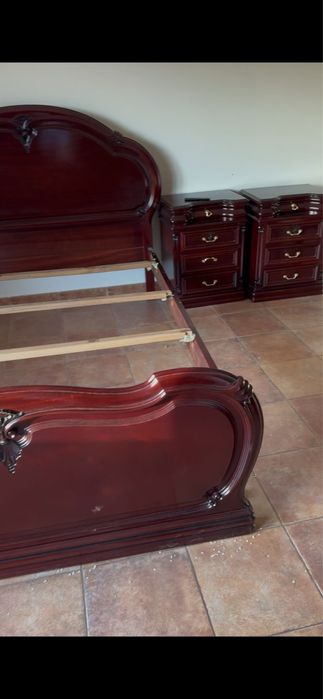 Quarto completo madeira maciça: cama 140x200 + 2 mesas + cómoda + espelho + Emma | Solid wood bedroom set: bed + 2 bedside tables + dresser