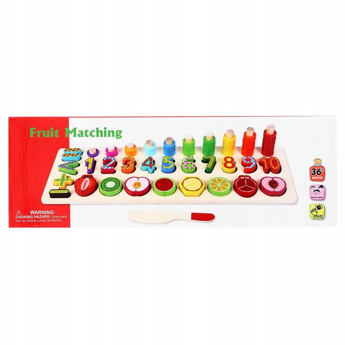 Układanka drewniana sorter Montessori liczenie owoce  liczby kolory