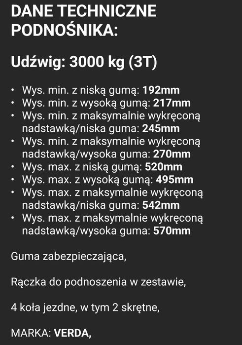 Sprzedam podnośnik samochodowy hydrauliczny 3t