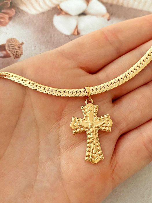 Позолочений Ланцюжок "Плетіння Фігаро" + Хрестик. Позолота. Цепочка