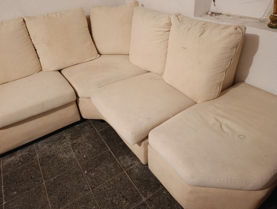 Sofá de canto tecido cru