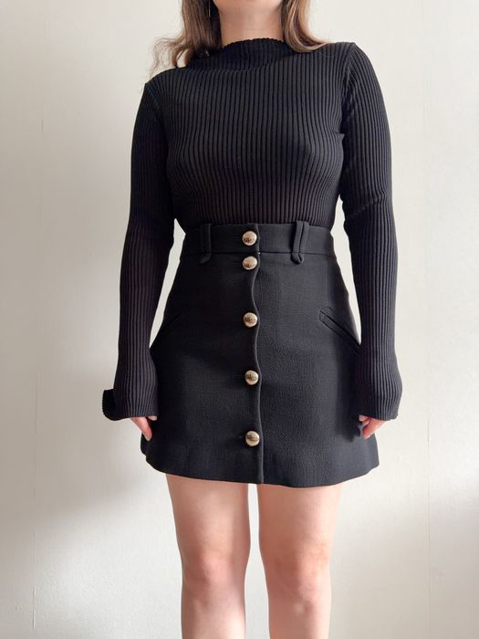 Chloe Wool-Crepe Mini Skirt A-Line Черная Шерстяная Мини Юбка Трапеция