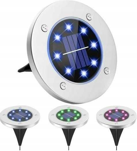 Lampki ogrodowe solarne dysk rgb 8 led