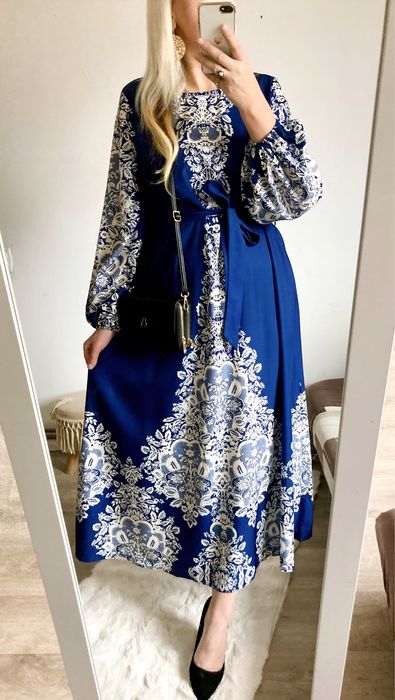 Sukienka Damska w kwiaty z paskiem elegancka L