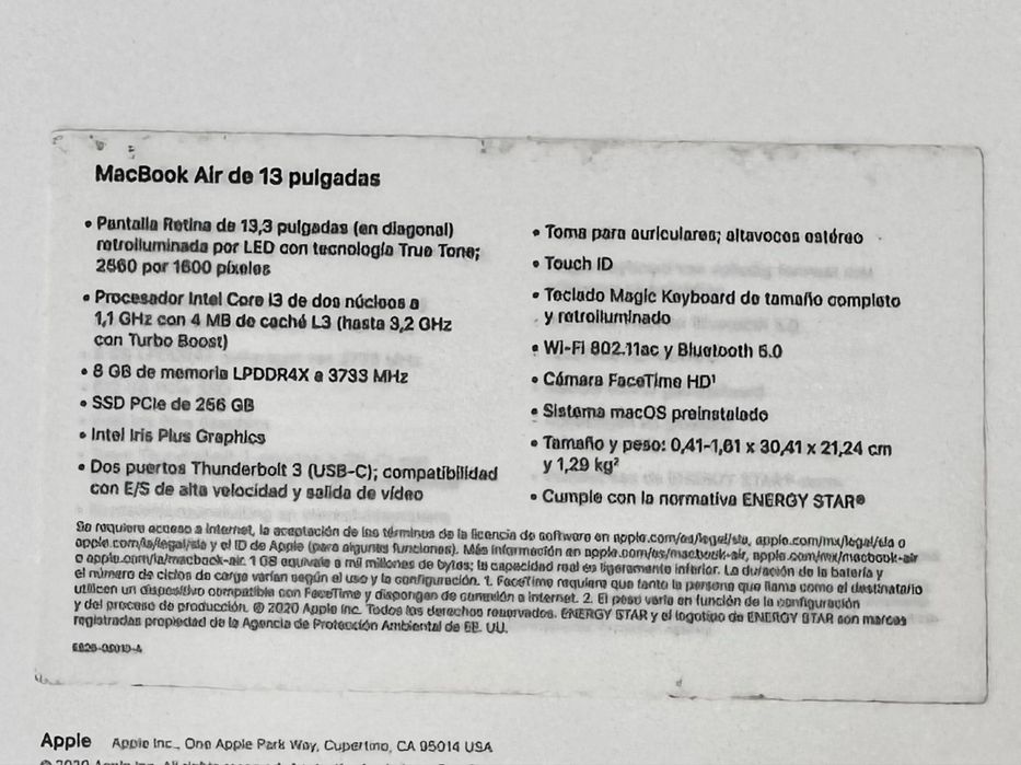 MacBook Air i3 2020 Gold 13” / 1,1 GHz / 8GB / 256GB