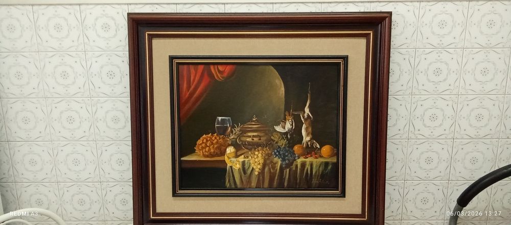 Quadro óleo sobre tela, João Peixoto . Natureza morta 80 x 70