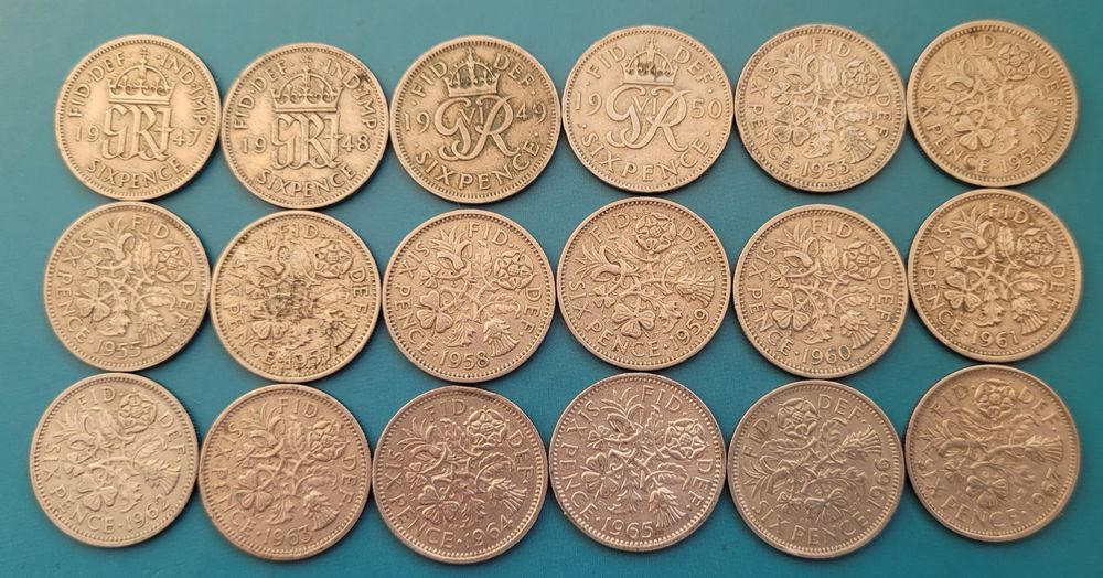Zestaw monet 6 pensów 1947 do 1967 - Wielka Brytania  (H5)