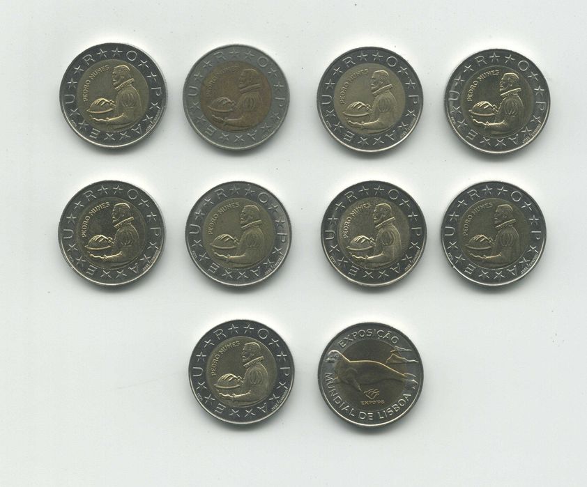 Coleção de moedas bimetálicas de 100 e 200 Escudos (10+12)