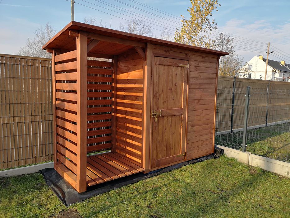 Drewutnia z domkiem narzędziowym ogrodowym 2,5 x 1,1m,wiata na drewno