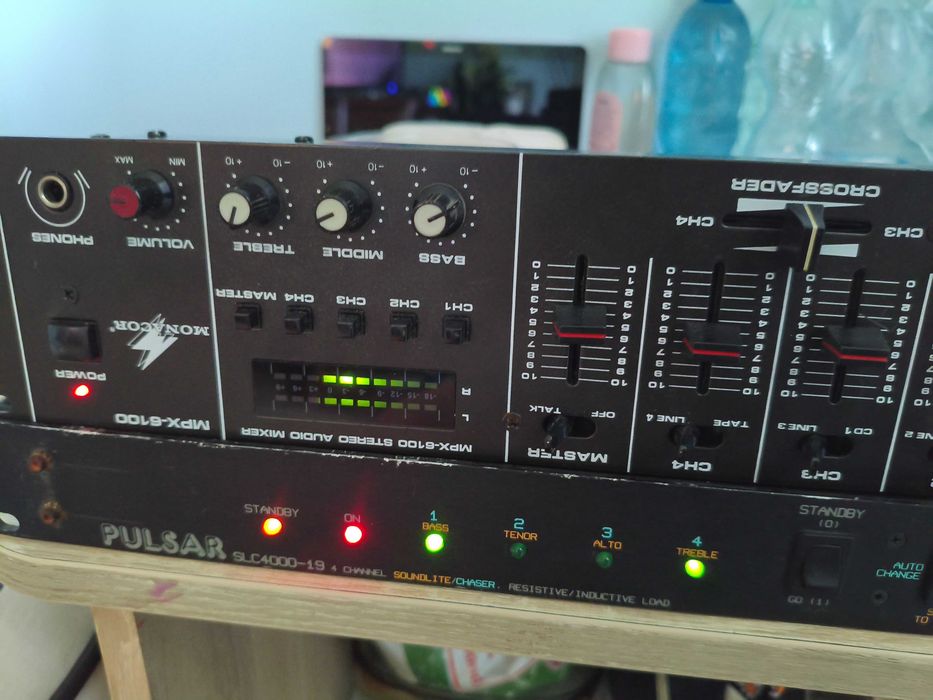 Zestaw Vintage: Mikser Monacor MPX-6100 + Sterownik Świateł Pulsar SLC4000