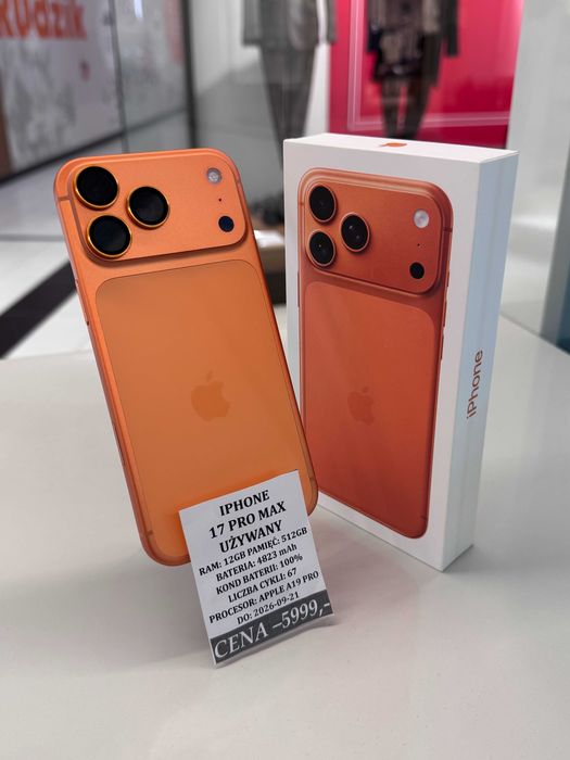 iPhone 17 Pro Max 512GB Bat 100% Topcase Vivo *Raty 0%*