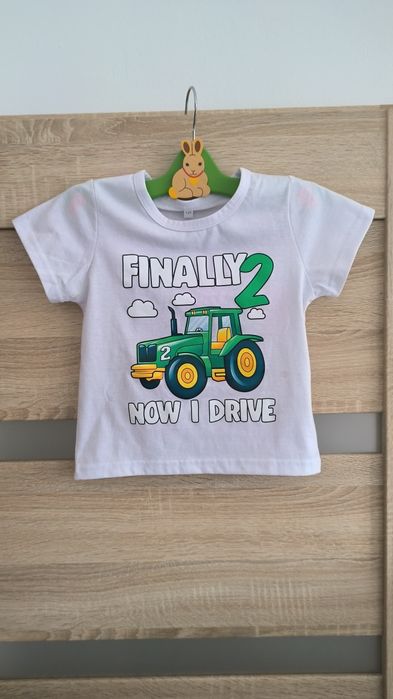 Podkoszulka 2 urodziny jak nowa  traktor dziecko dwulatek koszulka bia