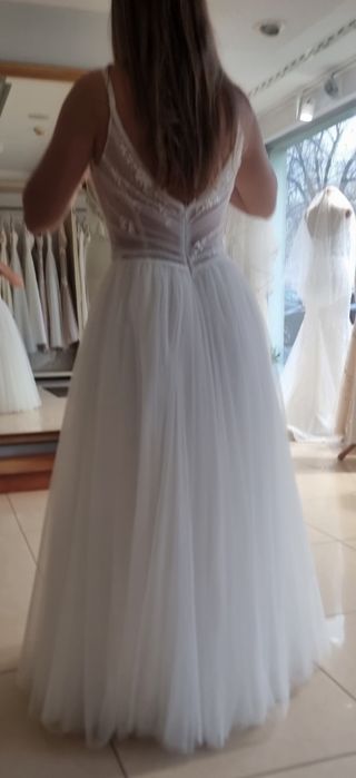 Suknia ślubna biała, śmietankowa,tiul, na ramiączkach roz.36,38 /157