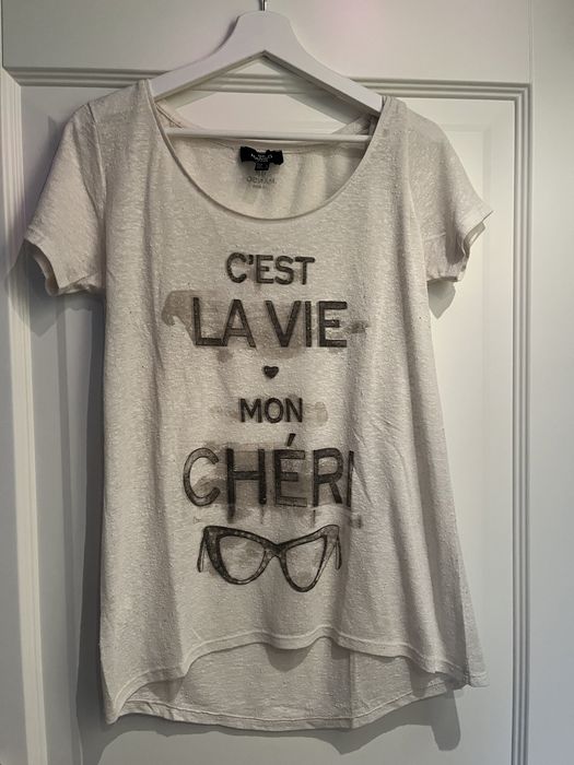 Kremowy t-shirt z efektem sprania Mango rozm L