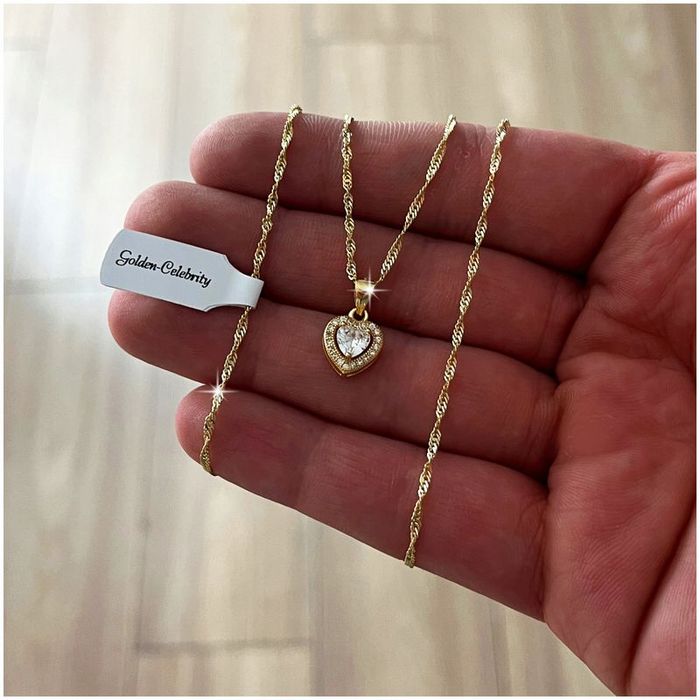 Złoty Naszyjnik Zawieszka Serduszko Celebrytka Serce 925 Róża Wieczna