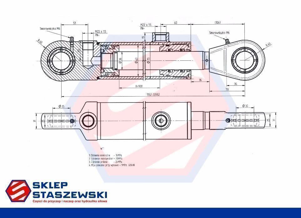 GRUBY Siłownik Hydrauliczny CJ2F 63x36 SKOK 900 [0775]