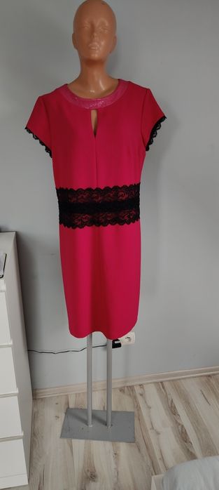 44 XXL xl 42 dana sukienka fuksja z koronką elegancka wizytowa wyjścio