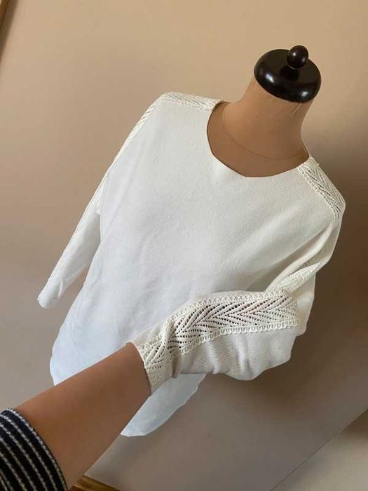 40 42 kinga bialy sweter azur koronka rekawy kaszmir welna xl +size
