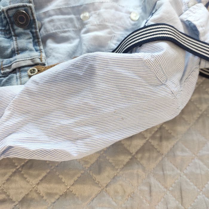 Roczek Zestaw elegancki spodnie jeansowe na szelkach i koszulobody