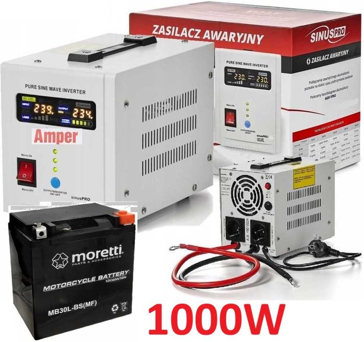 ZASILANIE Awaryjne pieca pompy CO UPS czysty sinus + AKUMULATOR 1000W