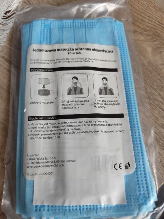 Jednorazowe maseczki ochronne 10 sztuk