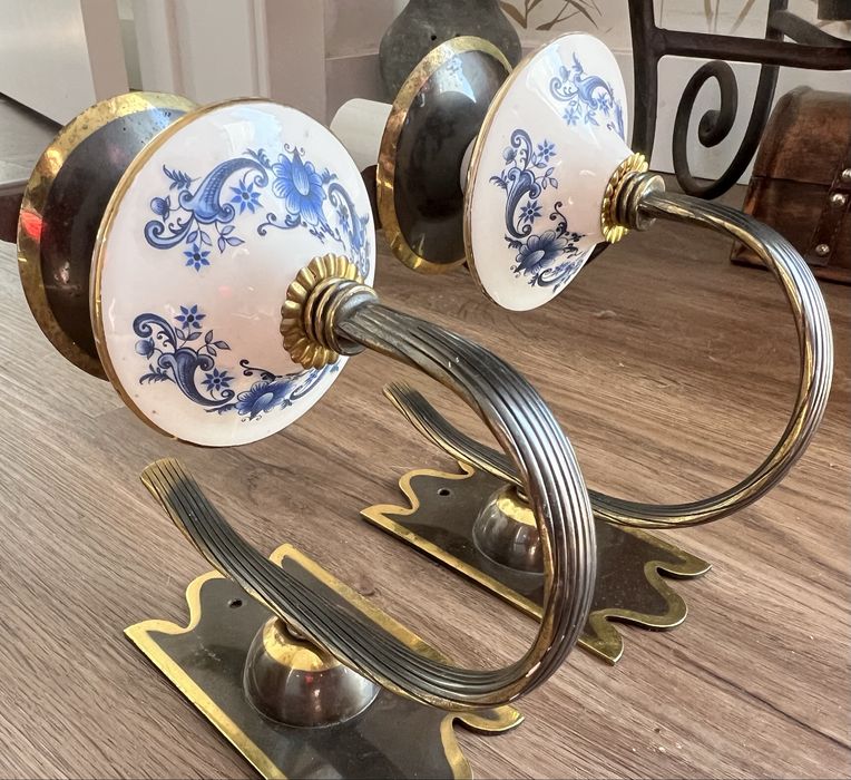 Par Apliques Porcelana Italiana e Latão, anos 40